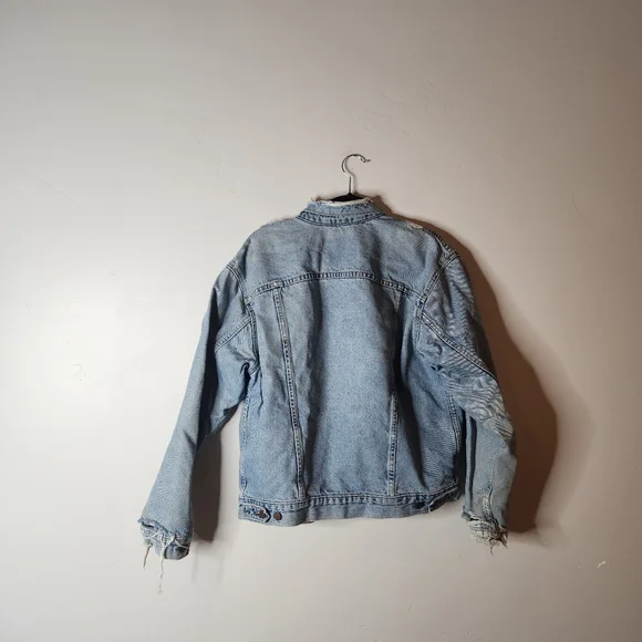 Levi's Vintage Mens Denim Trucker Jacket Flannel Blanket Lined Distressed Size M - Picture 5 of 10